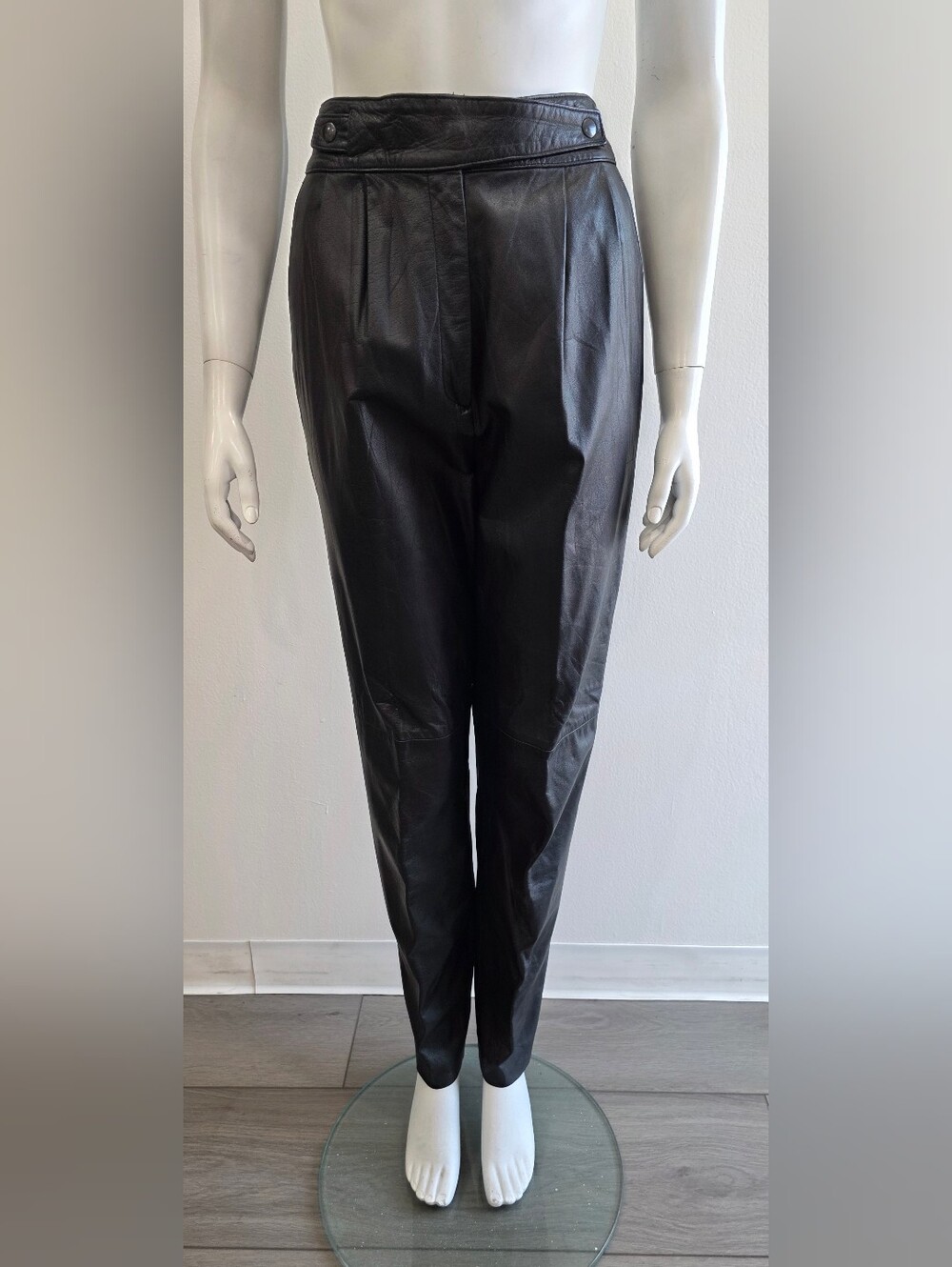 Vintage 90s Black Leather Pants High Waist Pleated Tapered Women's Suzelle